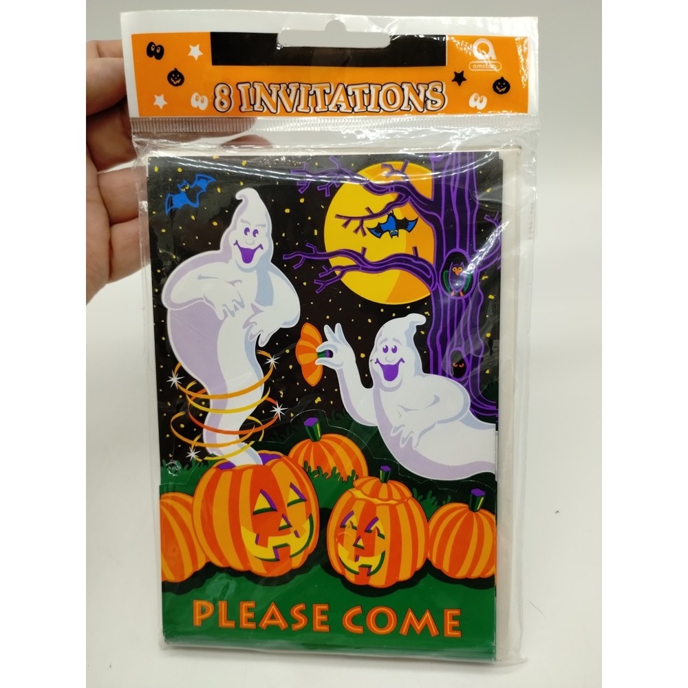 8 Invitations & Envelopes Vintage Halloween Ghostly Magic NEW In Package AMSCAN